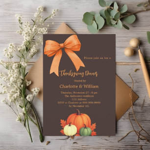 Thanksgiving dinner pumpkins bow bistre brown invitation