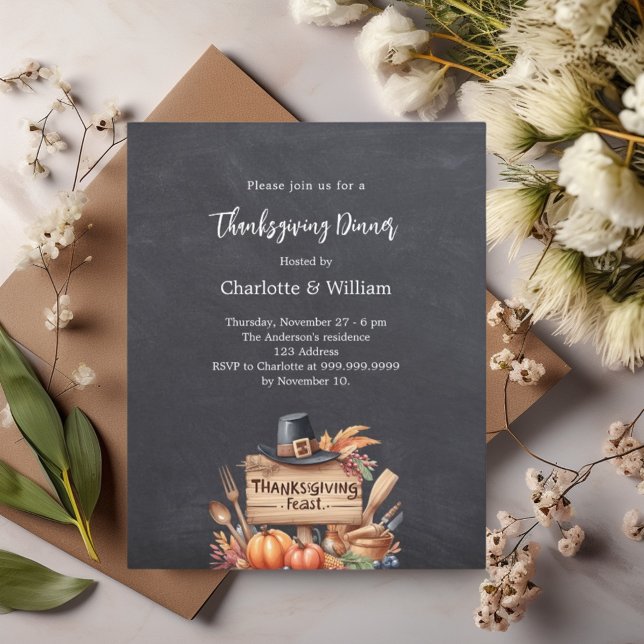 Thanksgiving dinner pumpkins chalkboard invitation (Creator Uploaded)