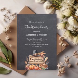 Thanksgiving dinner pumpkins chalkboard invitation