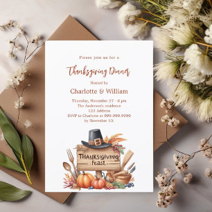 Thanksgiving dinner pumpkins farmhouse invitation