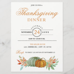 Thanksgiving Dinner Pumpkins Invitation Card