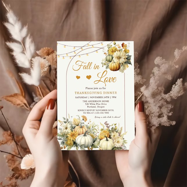  Thanksgiving Dinner Rustic Pumpkin Fall Floral Invitation (Creator Uploaded)