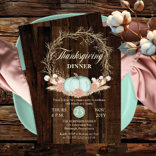 Thanksgiving Dinner Rustic Pumpkin Pampas Wreath   Invitation