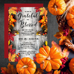 Thanksgiving Dinner-Rustic Woodsy Grateful Blessed Invitation