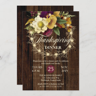 Thanksgiving Dinner -Rustic Woodsy Lighted Wreath  Invitation