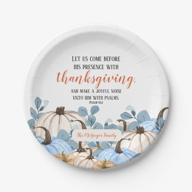 Thanksgiving Dinner Scripture Pumpkin Patch Family Paper Plate (Front)