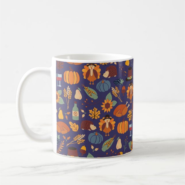 Thanksgiving dinner seamless vintage pattern with  coffee mug (Left)