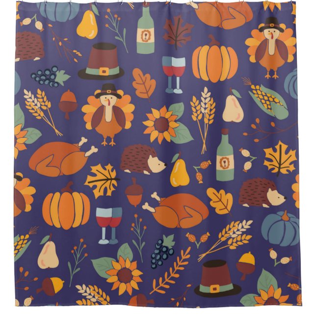 Thanksgiving dinner seamless vintage pattern with  shower curtain (Front)