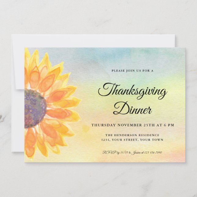 Thanksgiving Dinner Sunflower Invitation (Front)
