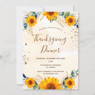 Thanksgiving dinner sunflowers eucalyptus fall invitation