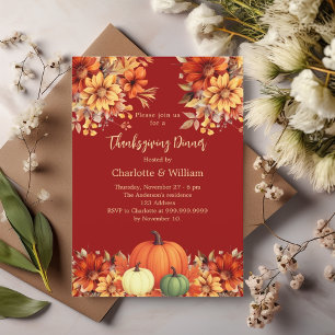 Thanksgiving dinner terracotta flowers pumpkin invitation