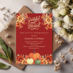 Thanksgiving dinner terracotta pumpkin flowers  invitation