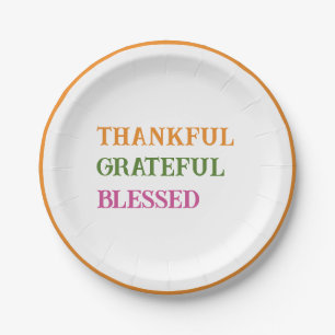 Thanksgiving Dinner Thankful Grateful Blessed Paper Plate