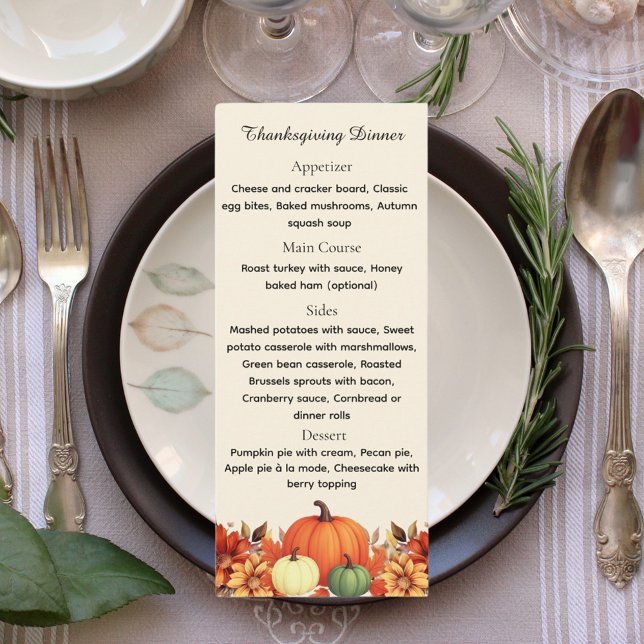 Thanksgiving dinner Thankful Message menu card (Creator Uploaded)