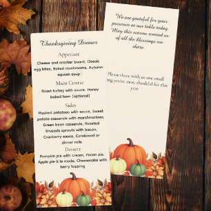 Thanksgiving dinner Thankful Message menu card