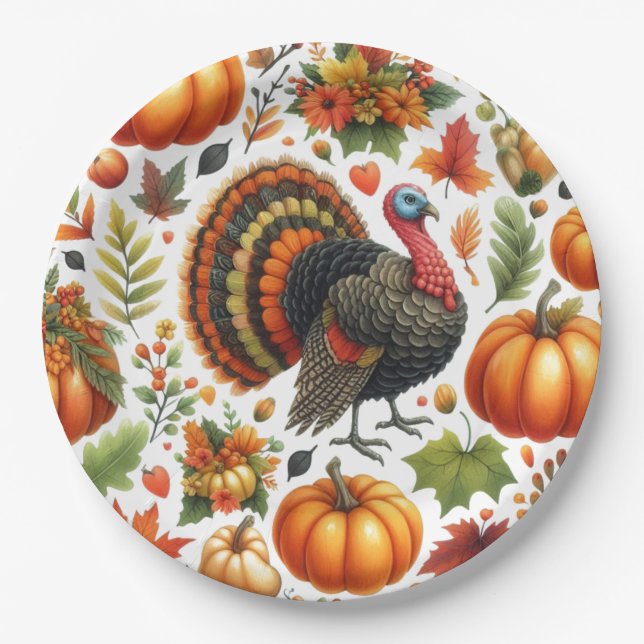 Thanksgiving Dinner Turkey Pattern  Paper Plate (Front)