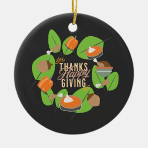Thanksgiving Dinner Turkey Pumpkin Fall Greenery  Ceramic Ornament