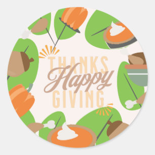 Thanksgiving Dinner Turkey Pumpkin Fall Greenery Classic Round Sticker