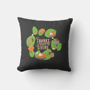 Thanksgiving Dinner Turkey Pumpkin Fall Greenery  Cushion