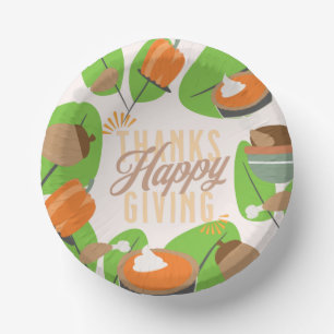 Thanksgiving Dinner Turkey Pumpkin Fall Greenery Paper Plate