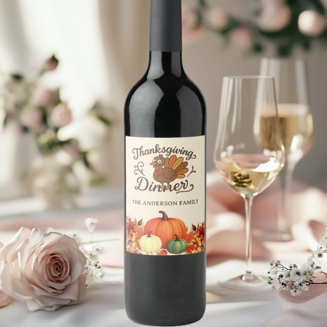 Thanksgiving dinner turkey pumpkins wine label (Creator Uploaded)