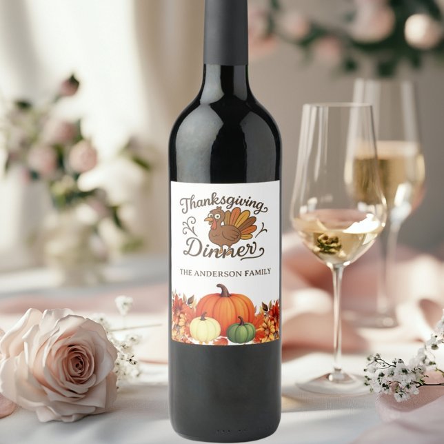 Thanksgiving dinner turkey pumpkins wine label (Creator Uploaded)
