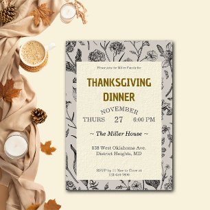 Thanksgiving Dinner Vintage Botanicals Custom Invitation