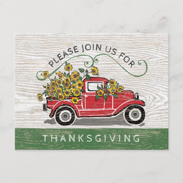 Thanksgiving Dinner Vintage Truck Sunflowers Invitation Postcard (Front)