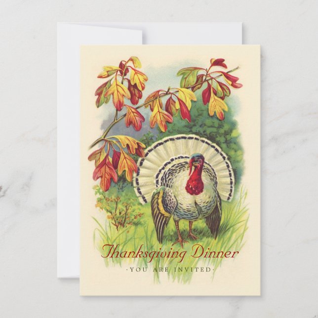 Thanksgiving Dinner Vintage Turkey Invitation (Front)