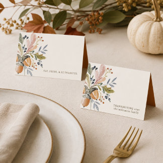 Thanksgiving Dinner Watercolor Fall Autumn Leaves  Place Card
