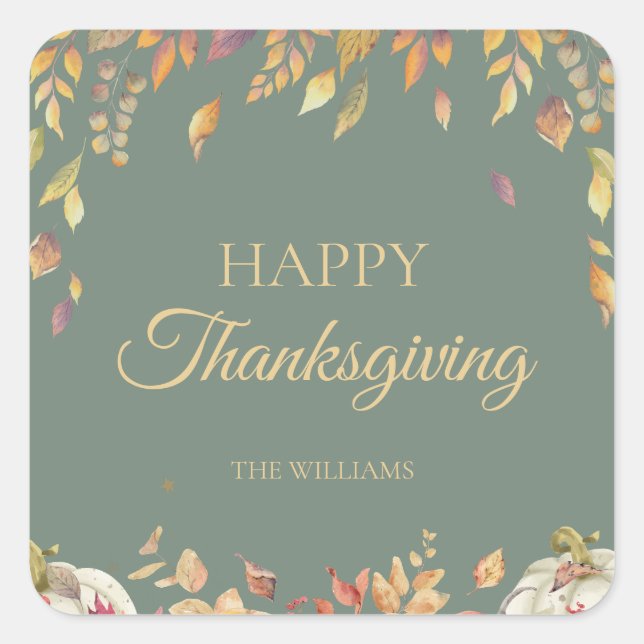 Thanksgiving Dinner Watercolor Fall Sage Square Sticker (Front)