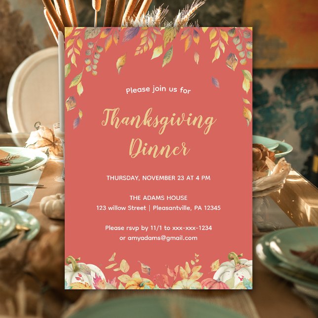 Thanksgiving Dinner Watercolor Fall Terracotta Invitation (Creator Uploaded)