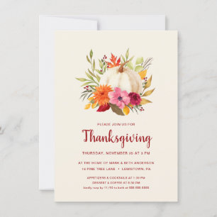 THANKSGIVING DINNER   WATERCOLOR PUMPKIN FLORAL INVITATION