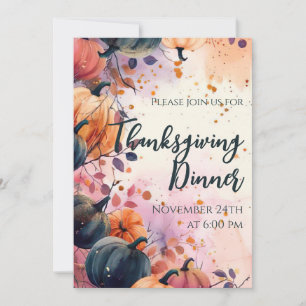 Thanksgiving Dinner Watercolor Pumpkin Invitation
