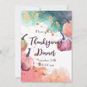 Thanksgiving Dinner Watercolor Pumpkin Invitation