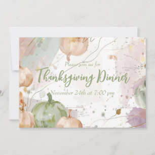 Thanksgiving Dinner Watercolor Pumpkin Invitation