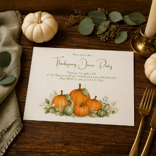Thanksgiving Dinner Watercolor Pumpkin Invitation