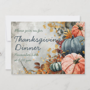 Thanksgiving Dinner Watercolor Pumpkin Invitation