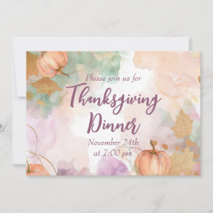 Thanksgiving Dinner Watercolor Pumpkin Invitation