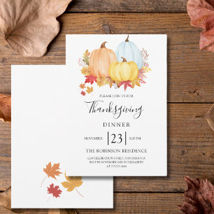 Thanksgiving Dinner Watercolor Pumpkin Modern Invitation