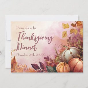 Thanksgiving Dinner Watercolor Pumpkins Invitation