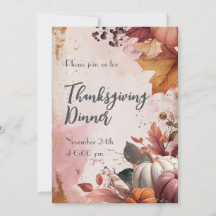 Thanksgiving Dinner Watercolor Pumpkins Invitation