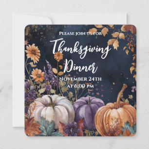Thanksgiving Dinner Watercolor Pumpkins Invitation