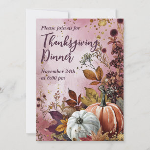 Thanksgiving Dinner Watercolor Pumpkins Invitation