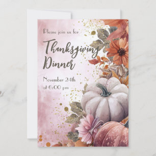 Thanksgiving Dinner Watercolor Pumpkins Invitation