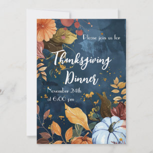 Thanksgiving Dinner Watercolor Pumpkins Invitation