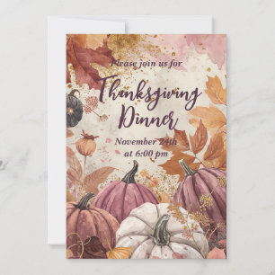 Thanksgiving Dinner Watercolor Pumpkins Invitation
