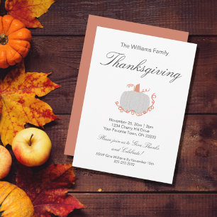 Thanksgiving Dinner White Pumpkin  Invitation
