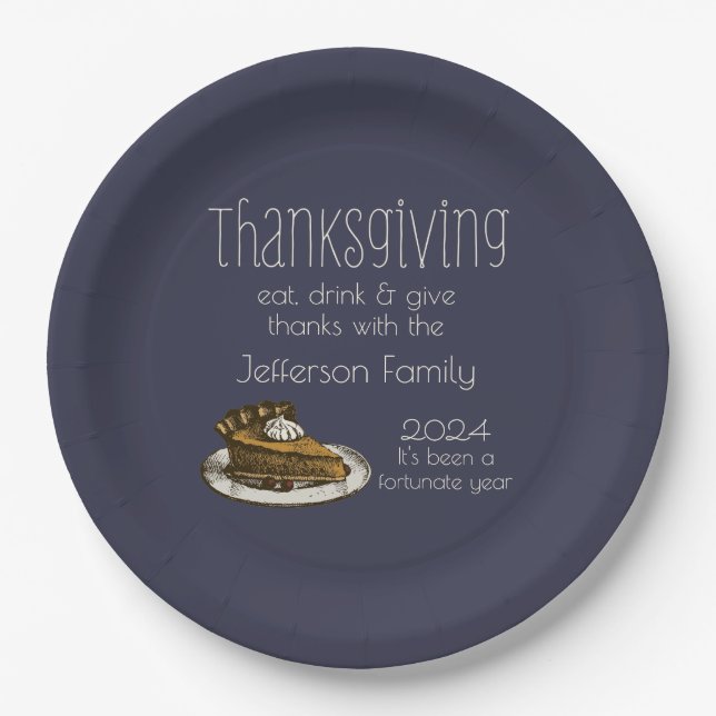 Thanksgiving Dinner with Pie Illustration Paper Plate (Front)