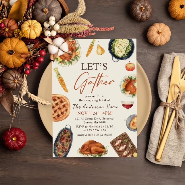 Thanksgiving Dinner with Turkey Let's Gather Invitation (Creator Uploaded)